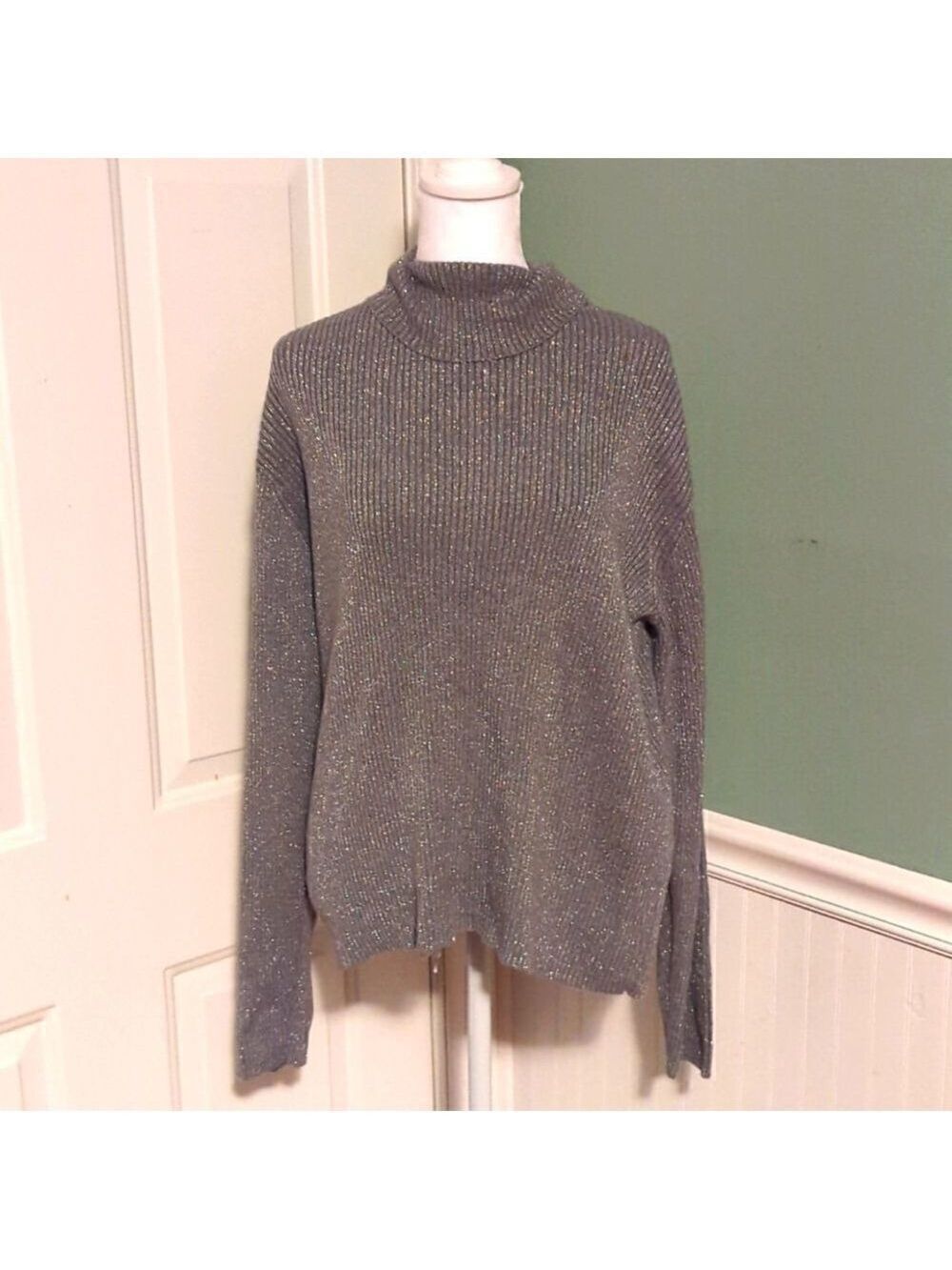 Liz Claiborne Sport XL Gray Ribbed Turtleneck Holiday Sweater Party